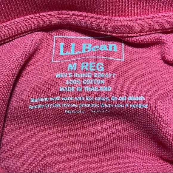 LL Bean Polo Shirt Mens Medium Regular Red Long Sleeve Rugby Collared - Picture 4 of 10